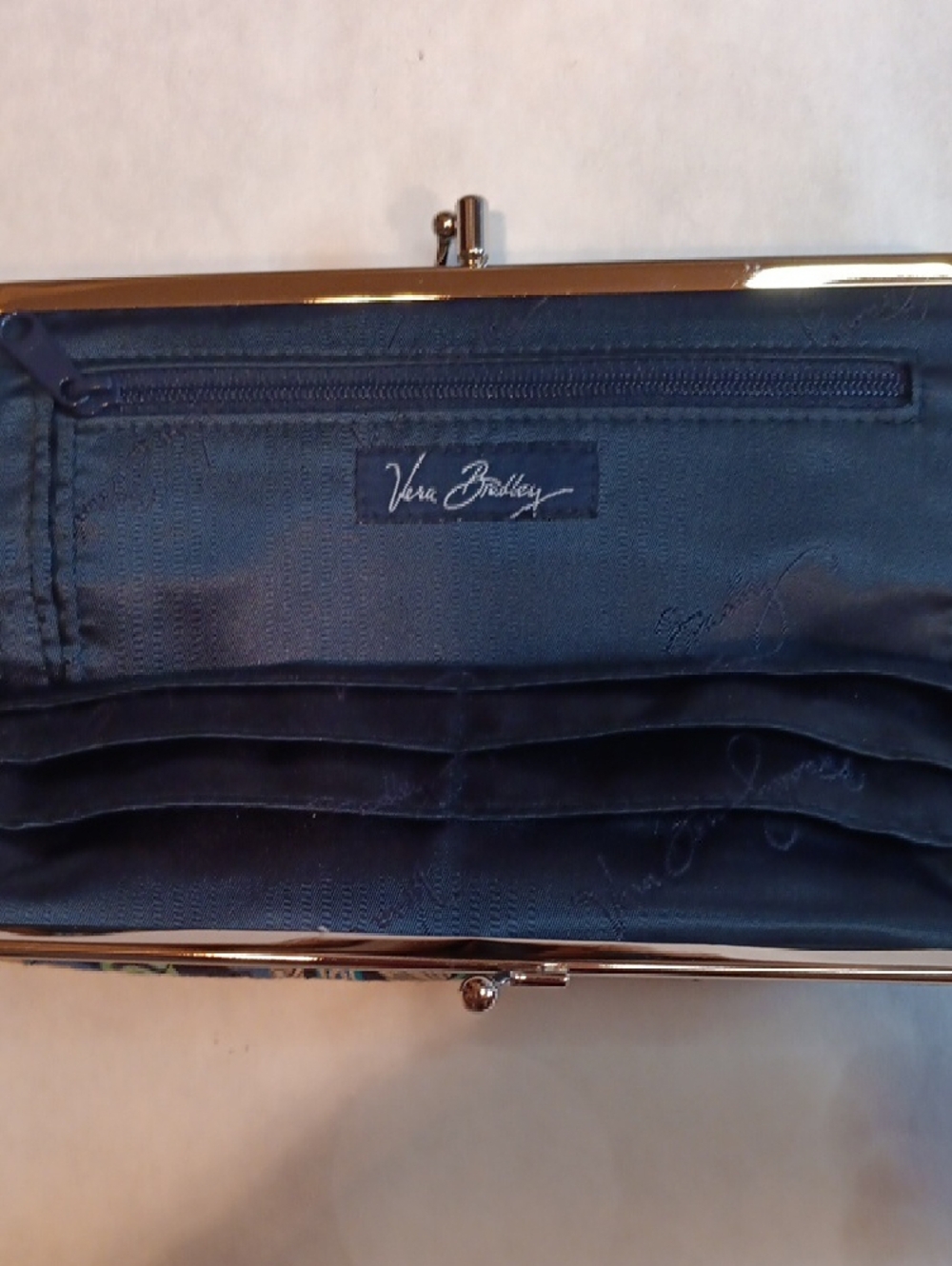 Vera Bradley Navy Teal Cream Floral Quilted Clutch - Picture 3 of 6